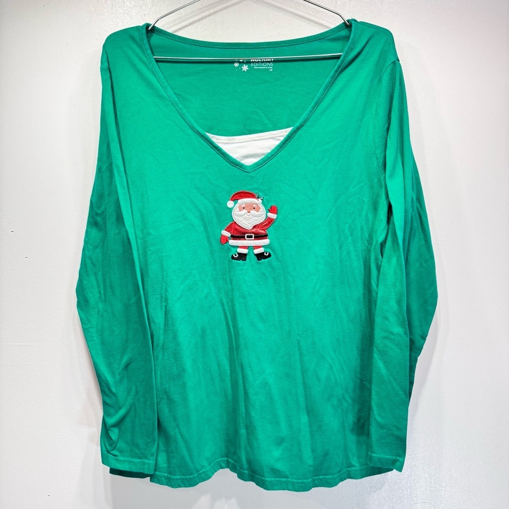 Vintage Santa Green Long Sleeve Tee by Holiday Editions Cotton Holiday Novelty